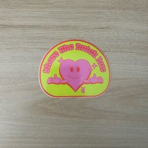 Dutch Bros Pink Heart Sticker with Yellow Background